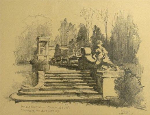 Potsdam: Im Park Sanssouci, Bleistiftzeichnung 1937, 15 x20, Privatbesitz Brandenburg, WVZ-Nr. 0301