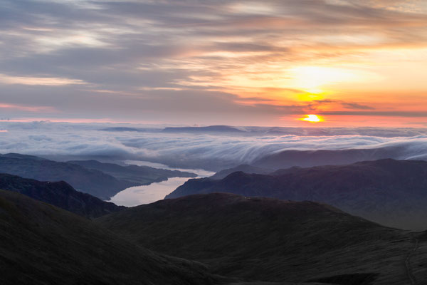 Ullswater captured at dawn from the summit of Helvellyn in the English Lake District.