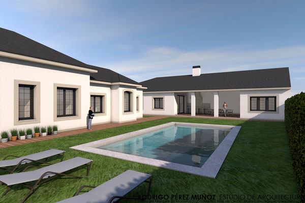 Proyecto de vivienda unifamiliar, monocapa y teja plana negra, Rodrigo Pérez Muñoz Arquitecto.