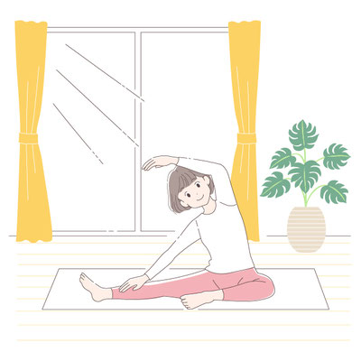 朝ストレッチをする女性