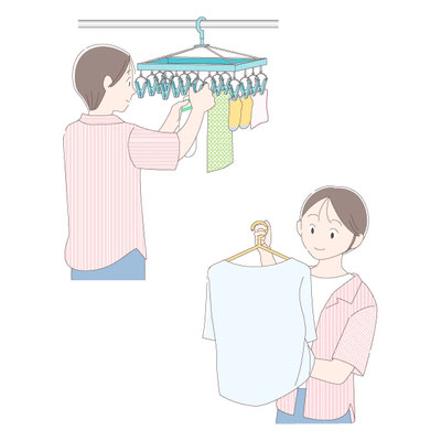 洗濯物を干す女性