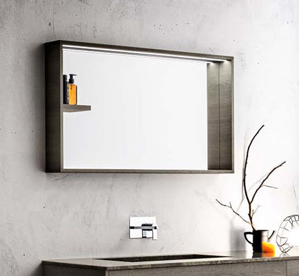 Miroir avec étagère intégré pour salle de bain design ou modernes, disponible chez Pitois proche Olivet (45)