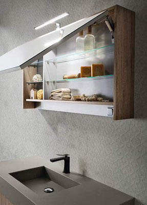 Miroir avec étagères intégrées pour un rangement optimal, pour salle de bain design ou modernes, disponible chez Pitois proche Olivet (45)