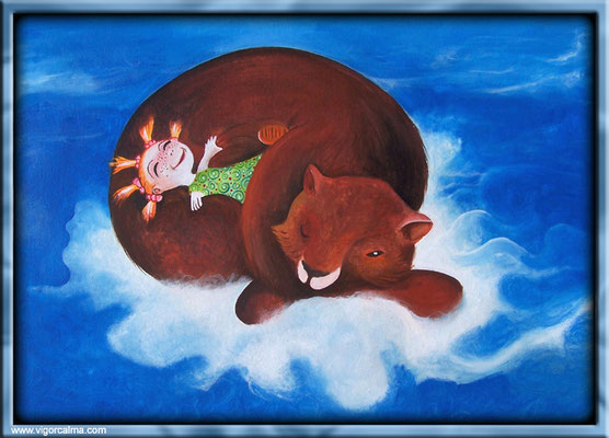 Angi and the bearOilpainting, Sold, Vigor Calma