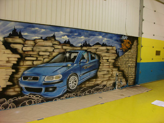 Volvo, Garage, DEPS, Artiste Muraliste Graffeur, Murale Graffiti Production BLV