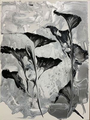 Black and  White Garden- String and Pour Acrylic Lois Wilkes