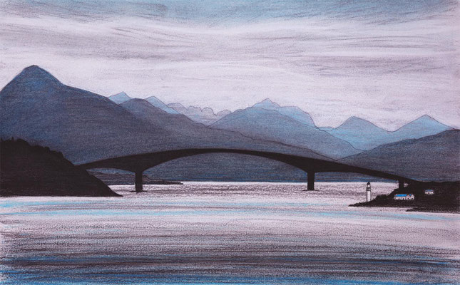 Skye Bridge - Towards The Misty Isle (from sketch with ink and pastel)