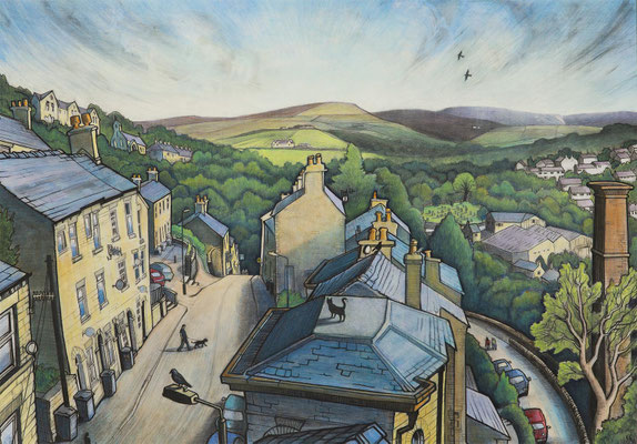 'From A High Street Rooftop' (charcoal and acrylic)