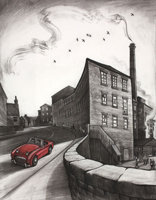 'Clocking off' (charcoal and chalk)