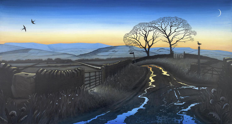 'First Light On Primrose Lane' (charcoal and acrylic)