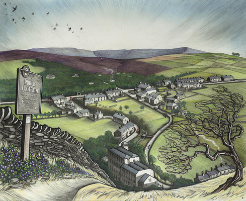 'Little Hayfield From Lantern Pike' (charcoal and coloured pastel)