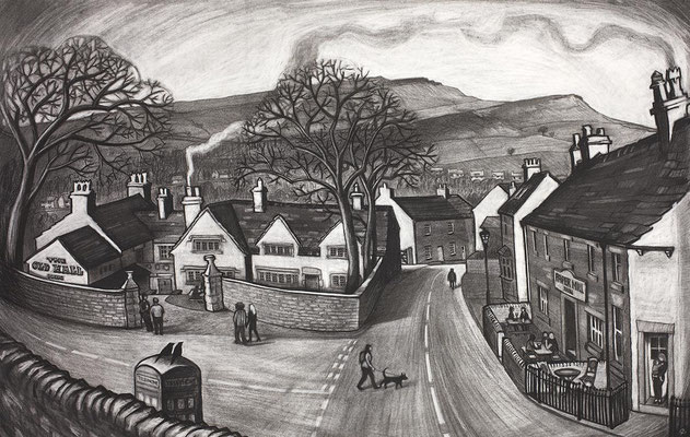'Old Hall and Paper Mill' (charcoal)