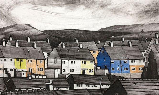 'Peak Road and the Shooting Cabin' (charcoal and chalk)