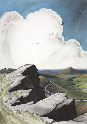 'The Cat & Fiddle from Shining Tor'  (charcoal and chalk)