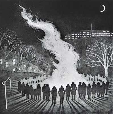 Bonfire On The Hill Etching