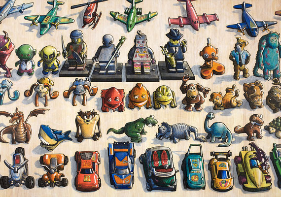 'Kinder Egg Collection 2' (ink and acrylic)