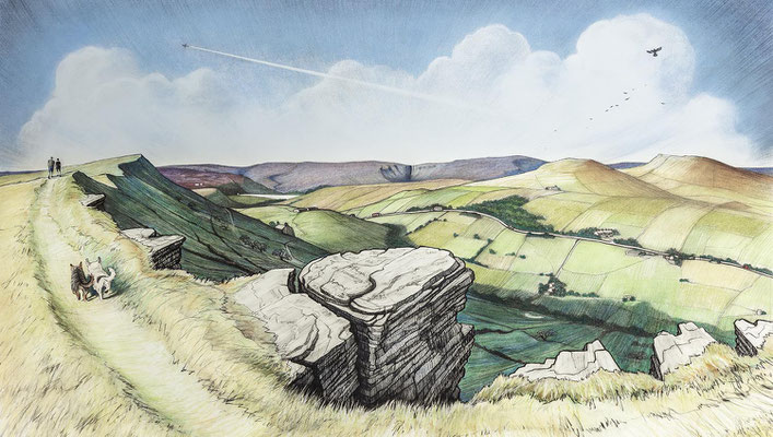 'All's Right With The World (Walking Up Big Stone)' (charcoal and coloured pastel)