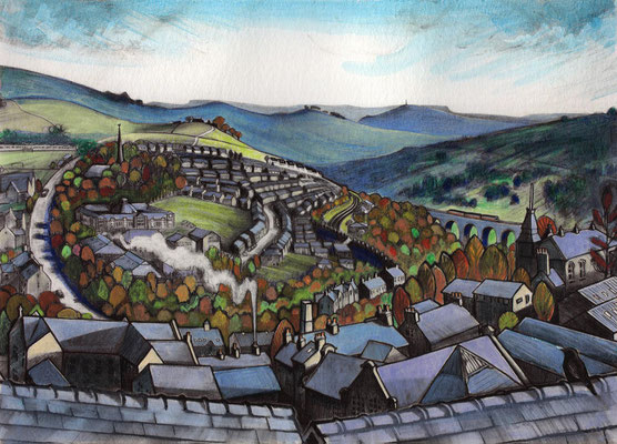 Leygate View 2 (hand tinted charcoal drawing)