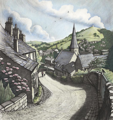 'Midsummer In Bollington' (charcoal and coloured pastel)