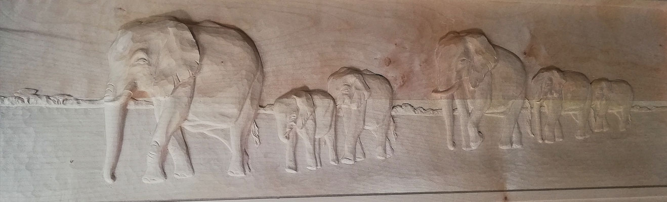 Elefantenrelief, Ahorn, 2023