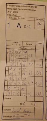 Schießzettel der 2. Runde