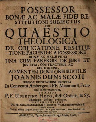 Theologische Disputation aus dem Franziskanerkloster Amberg (1728).