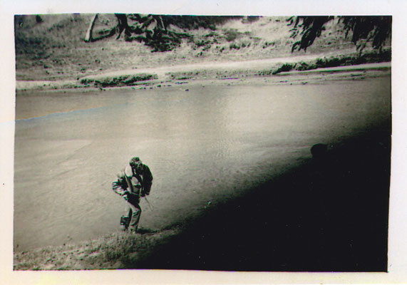 Peter Finch walking up the creek bank