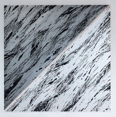 1+(-1)=0 #3 (empty #64) / 2022 year / cloth, pigment base, mineral pigment, nikawa, Chinese ink / H116.8 × W116.8 × D5 cm
