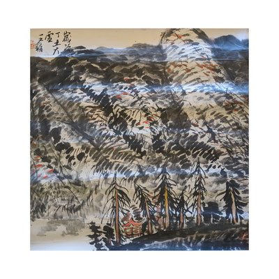 "CHINESE LANDSCAPE" BY PROF. WANG YONG BORN 1948 IN BEIJING-CHINA , 67X67CM INK AND COLOURS ON PAPER : PRICE ON REQUEST!