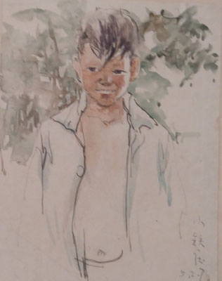 19/"The  boy 2" by Kong Kun colours on paper 14x18cm / price : 576€