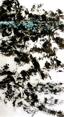 From the serie "Snowmountains" N° 1 by Ji Xu ink on papier scrolling 100x220cm  5,000.00€