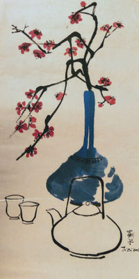 "Tea time by Ji Xu ink and colours on paper 50x92cm(this a paper work 