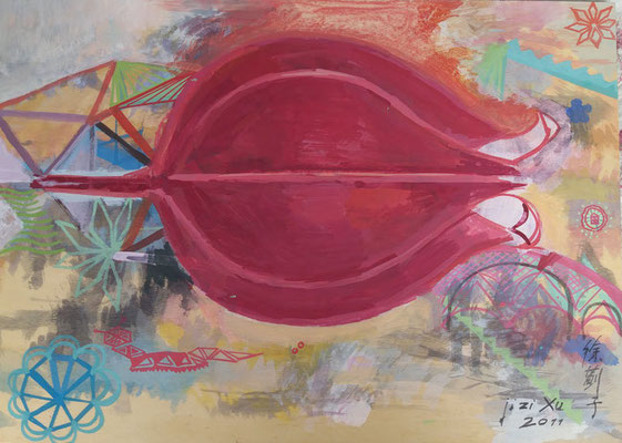 CHANGES by JI XU ink and colours on wood 42x59,5cm price 1.800,00€