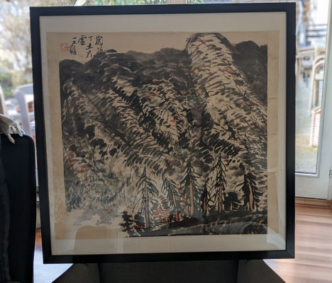 "CHINESE LANDSCAPE" BY PROF. WANG YONG BORN 1948 IN BEIJING-CHINA , 67X67CM INK AND COLOURS ON PAPER : PRICE ON REQUEST!