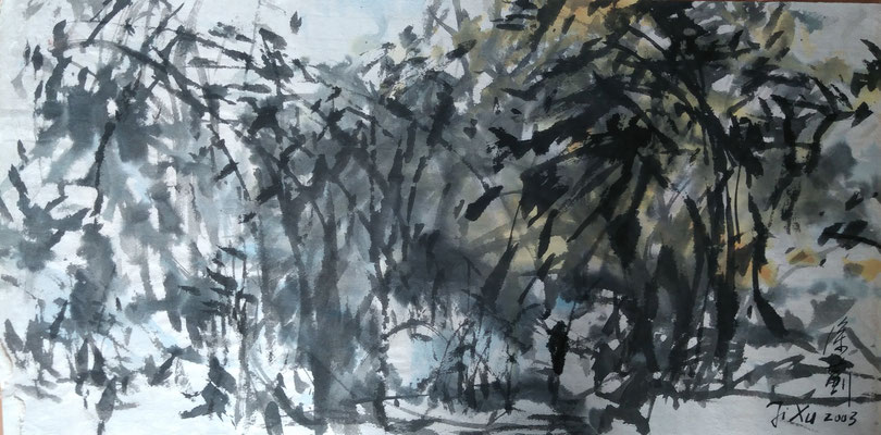 BAMBOO  BY JI XU INK AND COLOURS ON PAPER (1963-2014) 65X33CM 1,400.00€