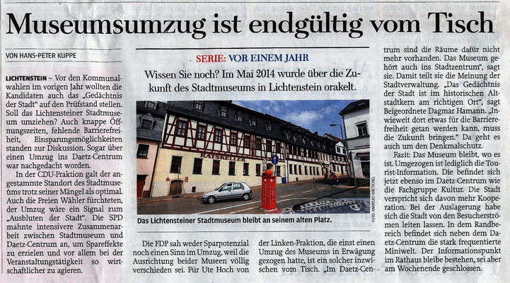 Standort des Museums, Freie Presse 22.05.2015