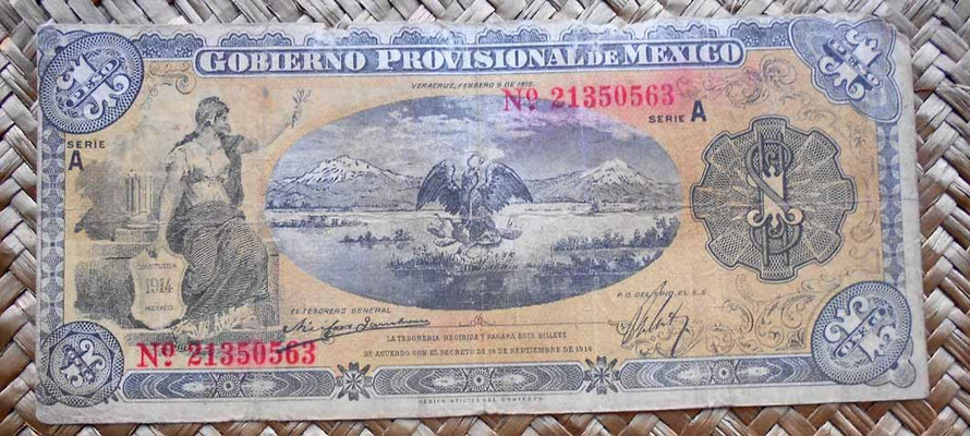 Mejico Gobierno Provisional -Veracruz 1 pesos 1915 anverso