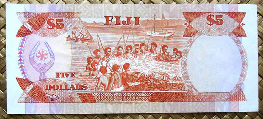 Islas Fiji 5 dollars 1983 (156x67mm) pk.83a reverso