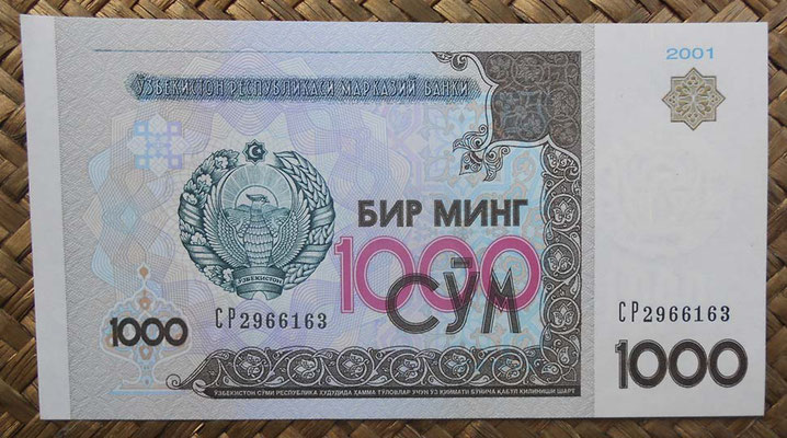 Uzbekistan 1.000 sum 2001 (144x77mm) pk.82 anverso