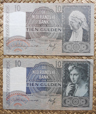 Holanda 10 gulden 1940 -Queen Emma vs. 10 gulden 1941 -Young Girl by P. Moreelse anversos