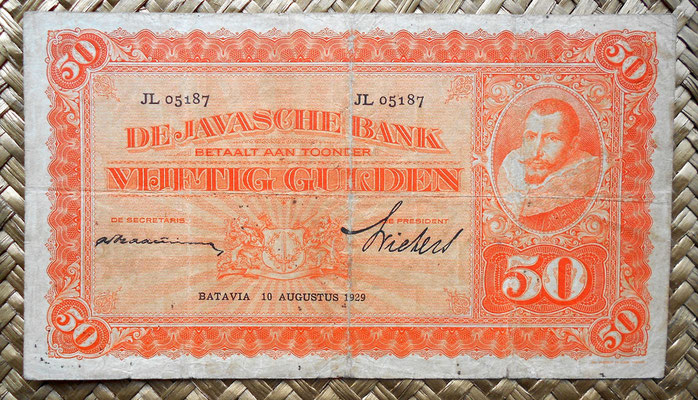 Indias Holandesas 50 gulden 1929 (174x98mm) pk.72 anverso