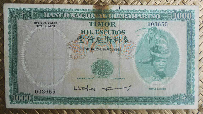 Timor portugués 1000 escudos 1968 (174x94mm) pk.30a anverso