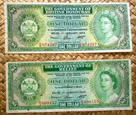British Honduras 1 dolar 1973 vs Belice 1976 anverso