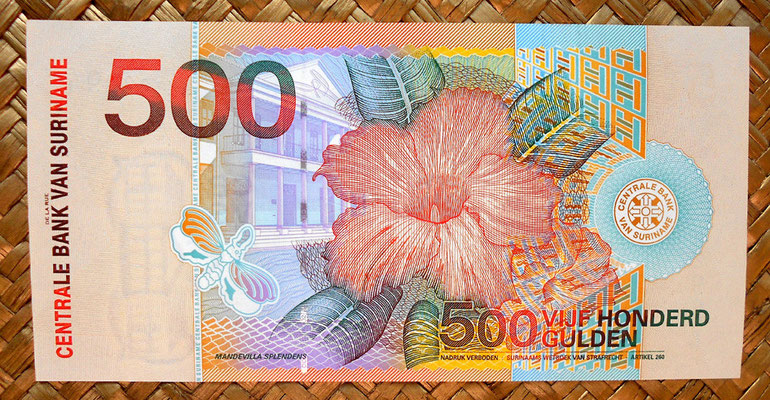 Surinam 500 gulden 2000 reverso
