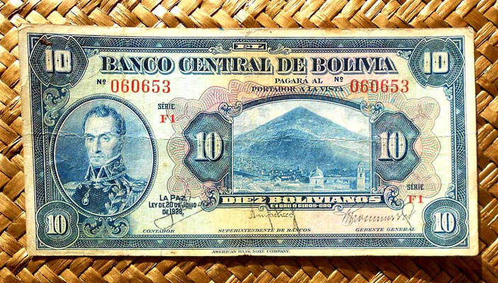 Bolivia 10 bolivianos 1928 (150x74mm) anverso
