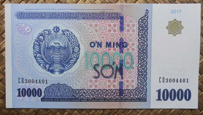 Uzbekistan 10.000 sum 2017 (144x78mm) pk.84 anverso