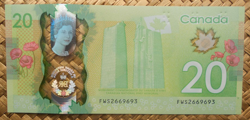 Canada 20 dollar 2015 Conmemorativo -A Historic Reign pk.111 reverso