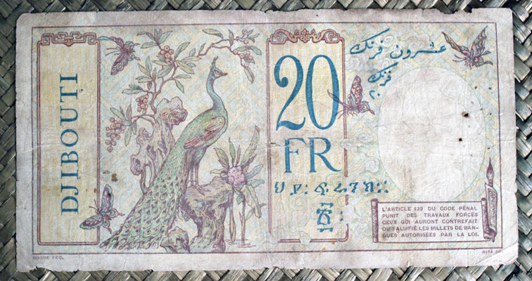 Djibouti 20 francos 1928-38 (178x92mm) pk.7a  reverso