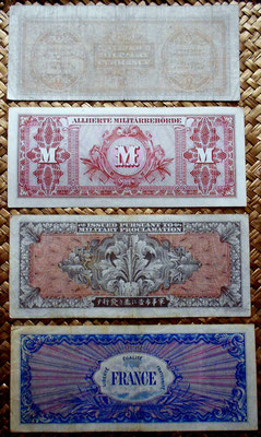 Segunda Guerra Mundial 1943 100 marcos vs. yenes, liras y francos reversos