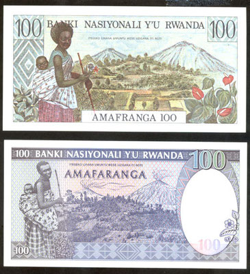 Ruanda 100 francos 1978 vs. 100 francos 1989 reversos